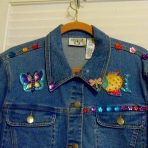 Cervelle Blue Denim Embellished Jean Jacket Size Large